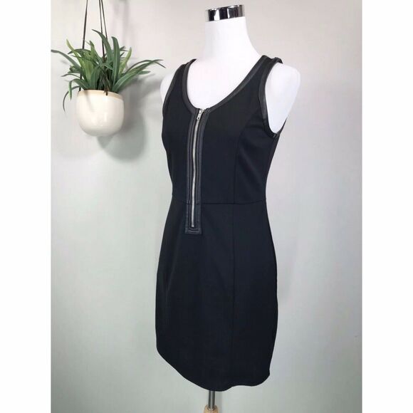 Jack BB Dakota Sisson Tank Dress Black Stretch‎ Knit Faux Leather Trim Size M - Picture 1 of 12
